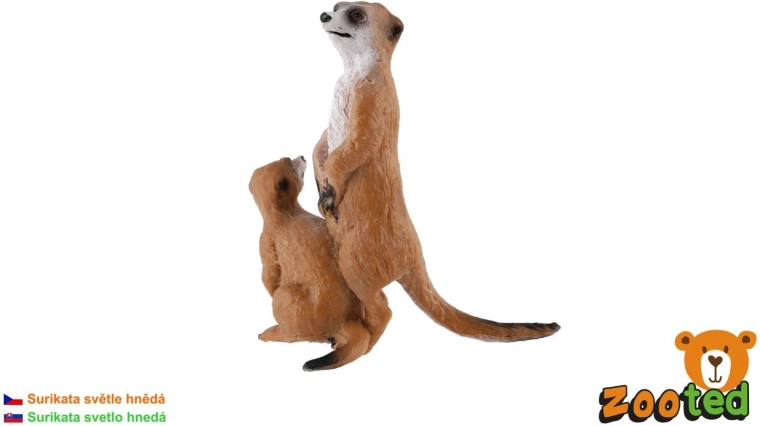 Plastikfigur Erdmännchen mit Jungtier, hellbraun, 8 cm