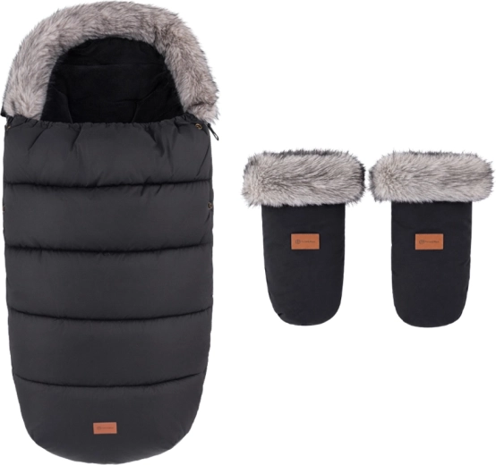 PETITE&MARS Winterset: Fußsack Comfy 4v1 + Kinderwagenhandschuhe Fjora, Forever Black