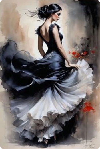 Diamantmalerei – Frau im schwarzen Kleid 30 × 40 cm
