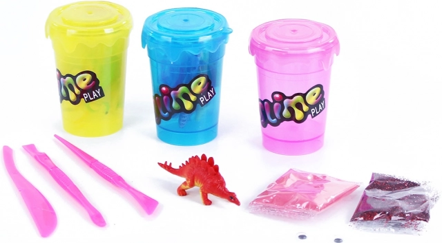 Slime Play Kreativset zur Herstellung von Schleim mit Glitzer und Dino-Figur