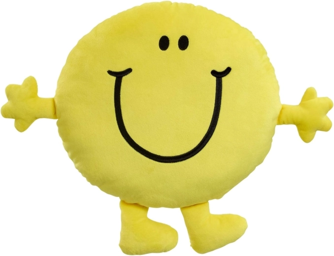 Plüschkissen MR. HAPPY – großes, gelbes, lächelndes Kissen