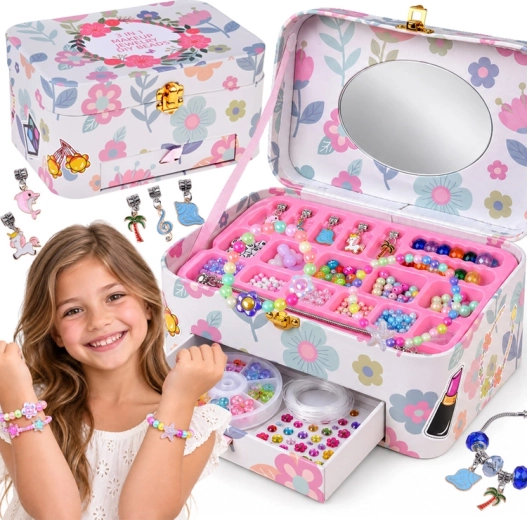 Kreativset mit Perlen zur Herstellung von Armbändern im Koffer