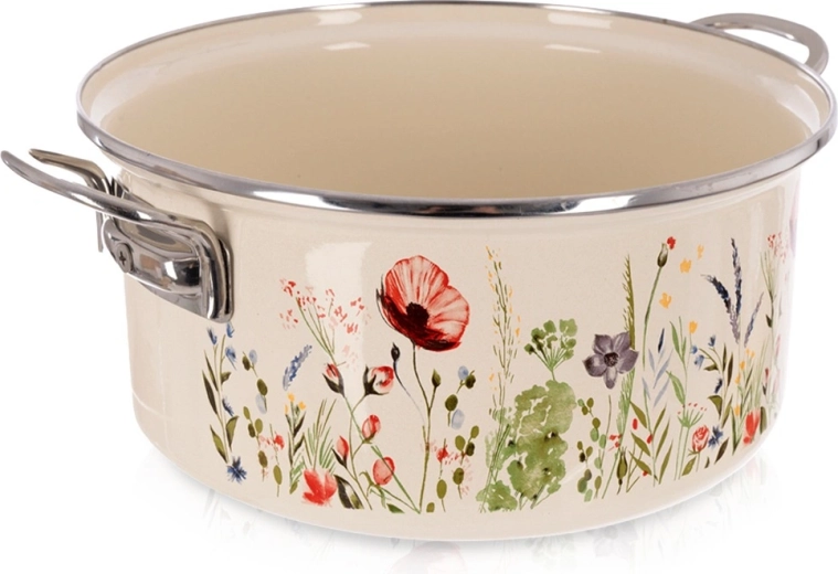 Emaille-Topf cremefarben mit Mohnmotiv 24 cm, 3,8 l