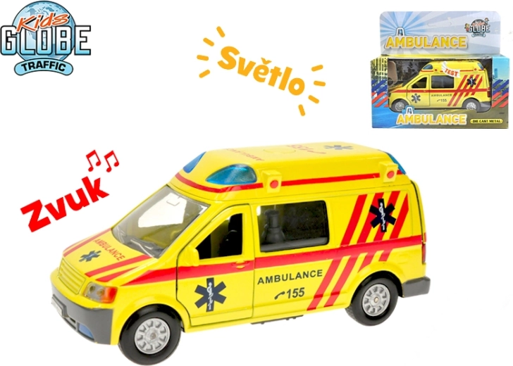 Metall-Krankenwagen Kids Globe Traffic 14 cm mit Licht, Sound und Rückzugmotor