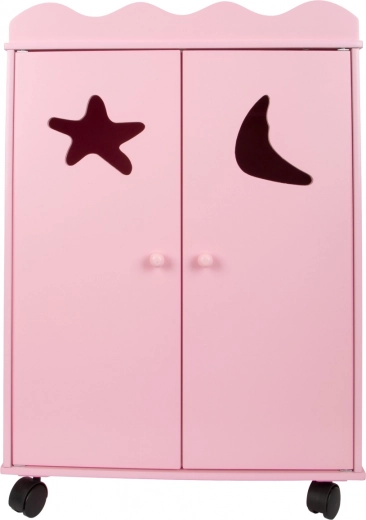 Rosa Holzpuppenschrank auf Rollen small foot
