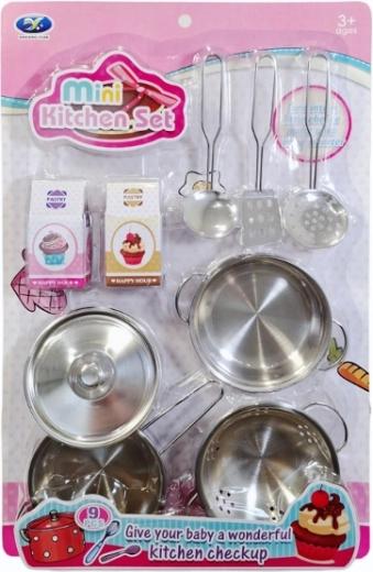 Kinder-Küchenset mit Metalltöpfen und Kochgeschirr mit Zubehör