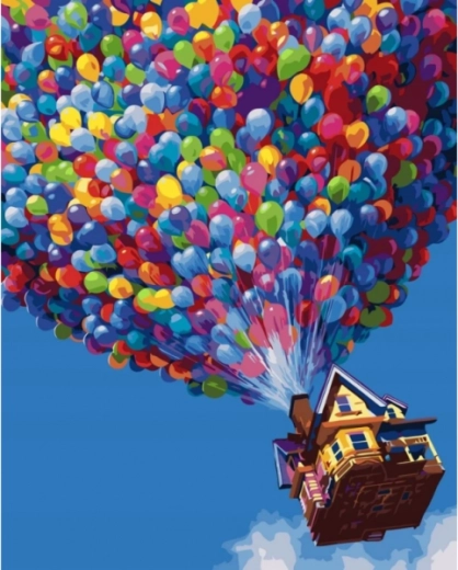 Malen nach Zahlen auf Keilrahmen 40 × 50 cm Abflug – bunte Ballons