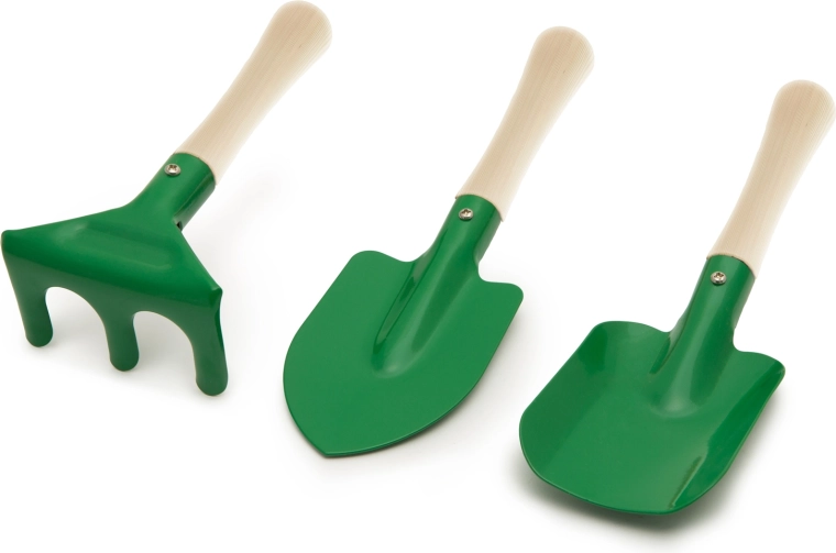 Kinder-Gartengeräteset mit Holzgriffen, 3-teilig