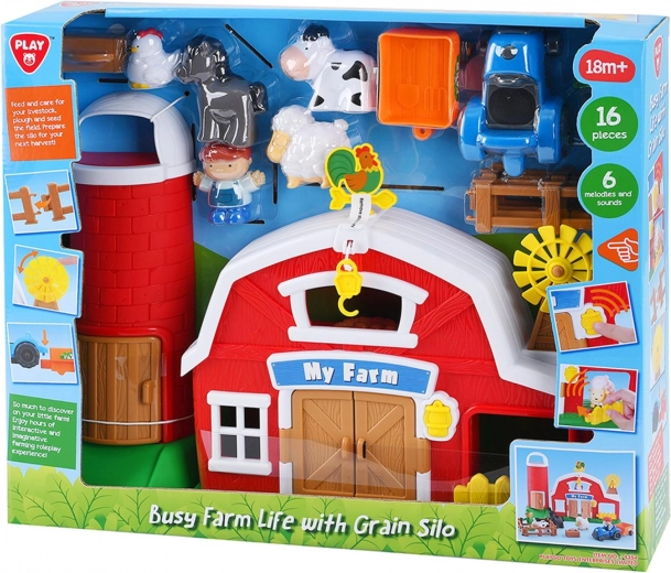 Spielzeugbauernhof mit Silo und Zubehör mit Geräuschen, Kunststoff-Set 18M+