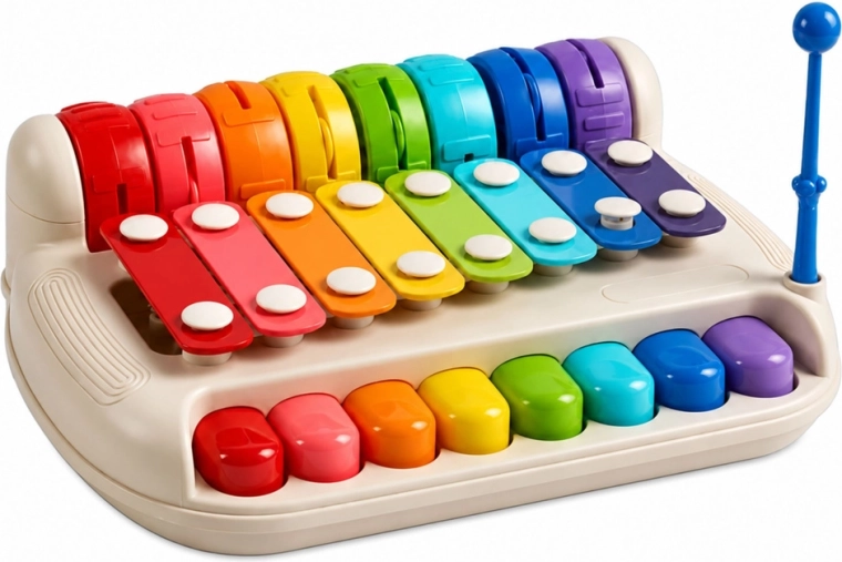 Zwei Instrumente in einem: Xylophon und Mini-Klavier