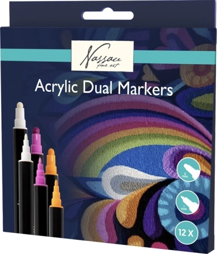 Doppelseitige Acrylmarker NASSAU, Set mit 12 Farben