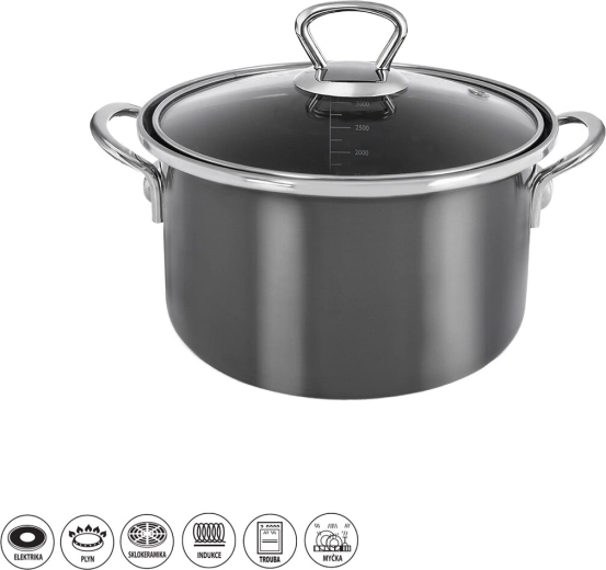 Emaillierter Topf METALIC Lem 3,25 l mit Glasdeckel