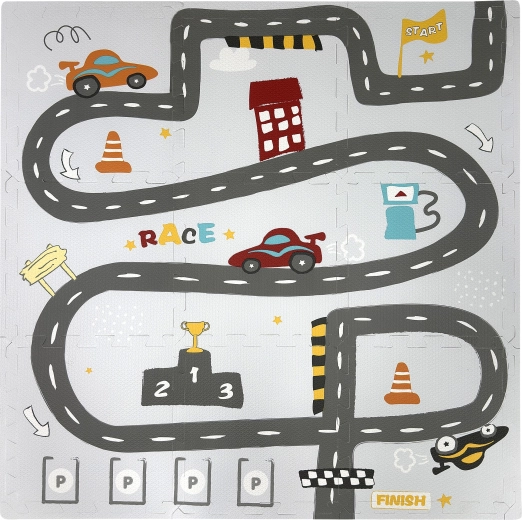 Humbi edukative Schaumstoff-Bodenpuzzle-Spielmatte Straßen & Rennen, 9 Teile