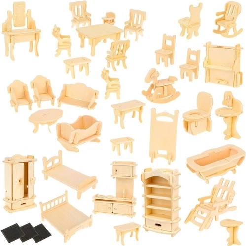 Holz-Möbelset für Puppenhaus, 34 Teile