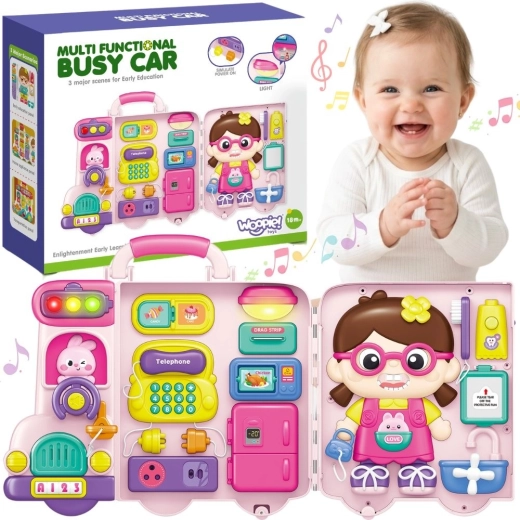 Woopie interaktives Motorikbrett Busy Car 3-in-1 im Koffer mit Sound und Licht