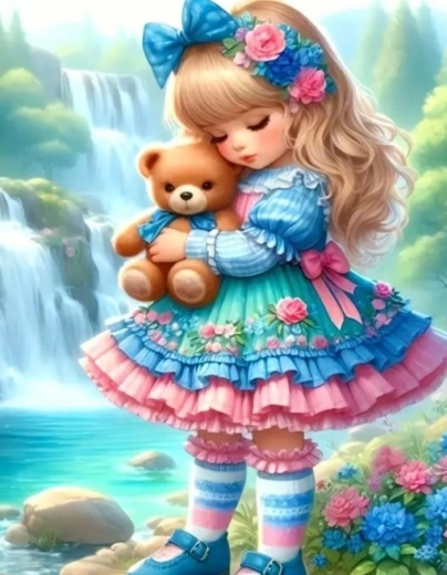 Norimpex Diamantmalerei Mädchen mit Teddybär 30 × 40 cm