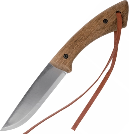 Bushcraft-Messer aus Kohlenstoffstahl mit imprägniertem Nussbaumgriff und Lederscheide