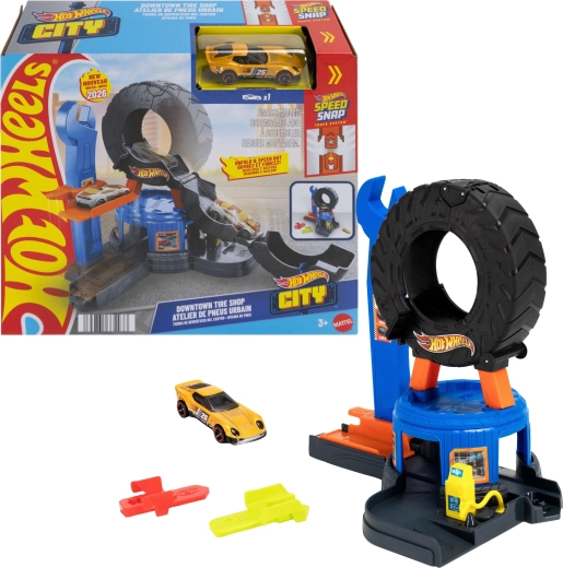 Hot Wheels City Werkstatt mit ausklappbarem Reifen und Auto