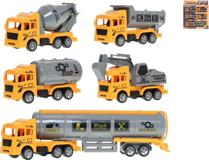 Set aus Baufahrzeugen mit Rückziehmotor und Rückwärtsgang, 5 Stk.
