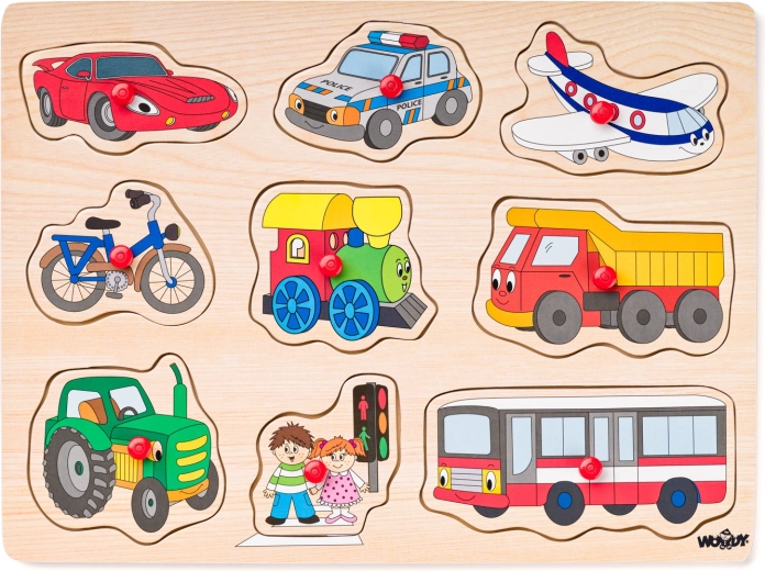 Steckpuzzle auf Holzplatte – Verkehrsmittel