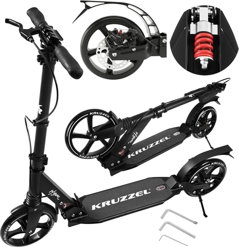 Faltbare City-Tretroller KRUZZEL Hyperion mit großen 200-mm-Rädern und Scheibenbremse
