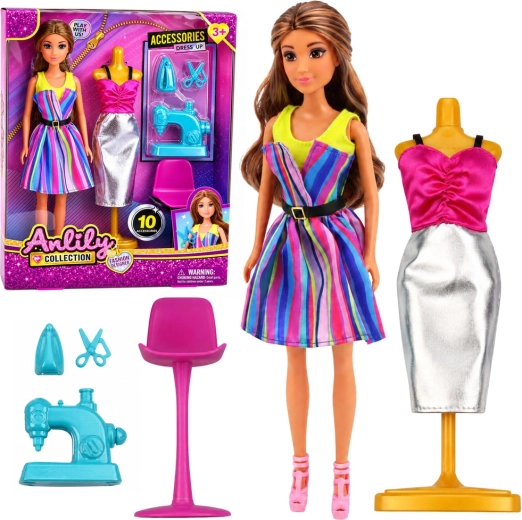 Anlily Modedesignerin – Puppe mit Nähmaschine und Schneiderpuppe 30 cm