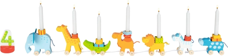 Geburtstagskarawane mit Kerzen und Zahlen 1–6