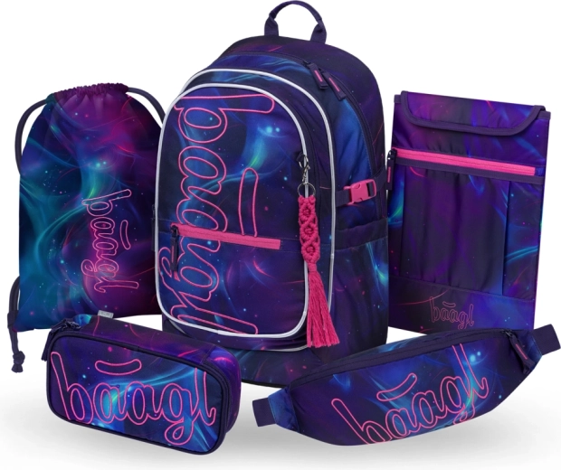 Baagl Set 5 Core Nova – Schulrucksack, Federmäppchen, Turnbeutel, Gürteltasche und Laptop-Hülle GRS