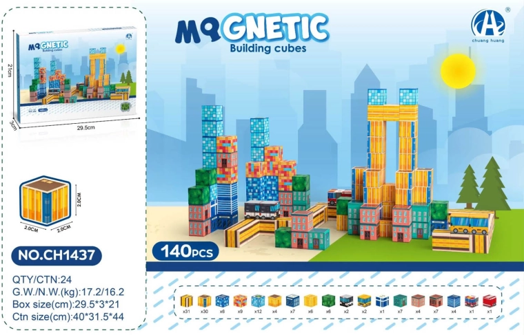 Magnetische 3D-Würfel – Stadt, Set 140 Stk.