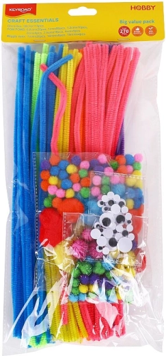 Kreativset mit Pompons, Pfeifenreinigern und selbstklebenden Wackelaugen KEYROAD – Großpackung