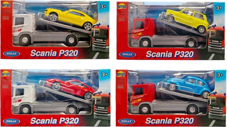 Welly Abschlepp-Lkw Scania 1:57 mit Sportwagen 1:43
