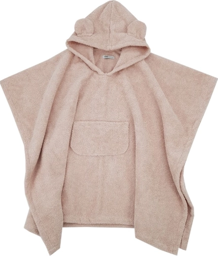 Eko Kinder-Baumwoll-Poncho mit Kapuze und Öhrchen, puderrosa 75 × 120 cm