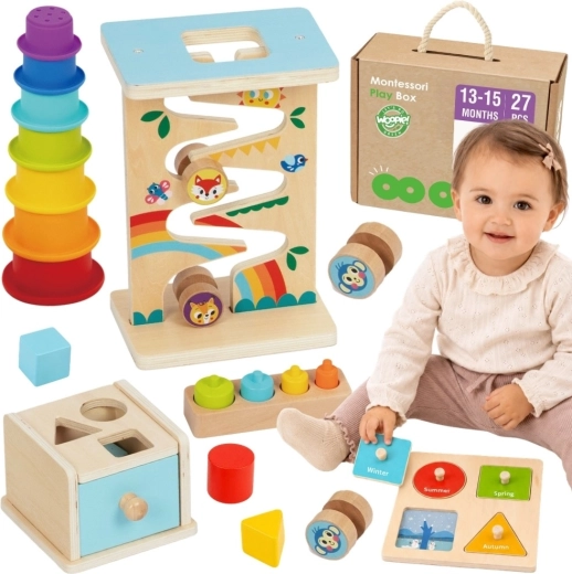 Woopie Green Montessori-Box 6-in-1 Holz-Lernset für Kinder 13–15 Monate