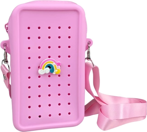 Gifty Silikon-Crossbody-Täschchen in Rosa mit dekorativem Pin