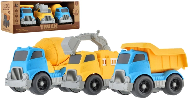 Set mit 3 Baustellenfahrzeugen mit Freilauf in der Box