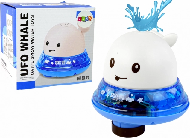 Wal der Wasser spritzt mit einem Sockel, Spielzeug für die Badewanne, weiß