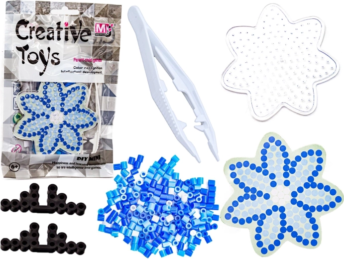 Bügelperlen mit Schablone blaues Blumenmotiv – 1 Stück