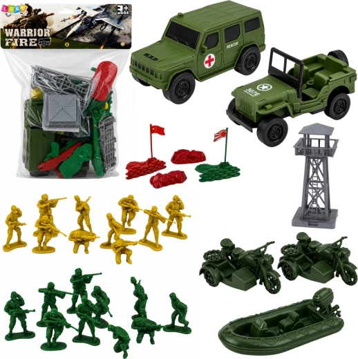 Militärset mit Soldaten, Fahrzeugen und Basis, 46 Teile