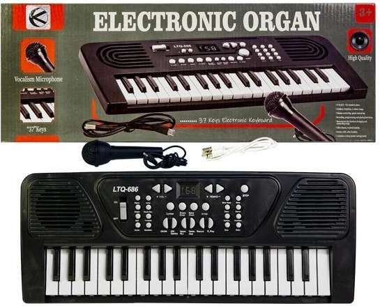 Elektronische Kinder-Tastatur mit Mikrofon und USB-Ladung (schwarz) - 1 Stück