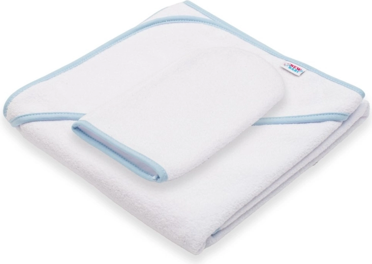 Baby-Frottee-Badetuch mit Kapuze NEW BABY Basic 80 × 80 cm weiß-blau