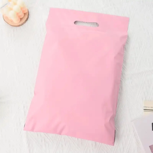 Rosa Kurier-Plastikumschläge mit Griff, Packung mit 50 Stück – 260 x 350 + 70 mm