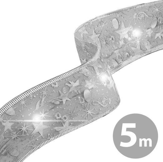 Weihnachtliches LED-Band, silber, 5 m mit USB
