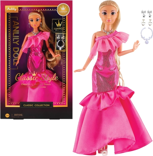 Modepuppe im Abendkleid – dunkelrosa