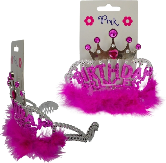 Stirnband Happy Birthday mit fuchsiafarbenen Federn