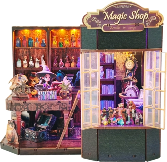 Miniatur-Haus Zauberladen – DIY-Set mit LED-Beleuchtung