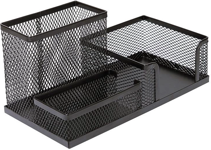 Metallischer Schreibtisch-Organizer mit Notizwürfel, schwarz