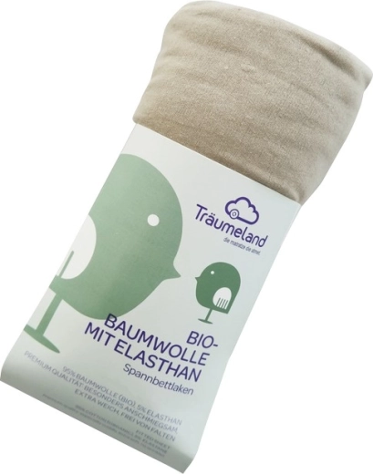 Träumeland Spannbettlaken aus Bio-Baumwolle mit Elastan für Kinderwagen 35 × 78 cm taupe