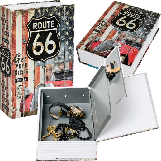 Buch-Safe für Schlüssel mit Route-66-Motiv