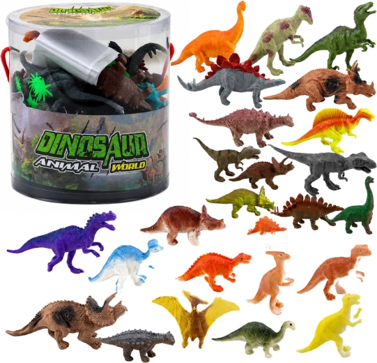 Set aus Dinosaurier-Gummifiguren im Box, 34 Stk.