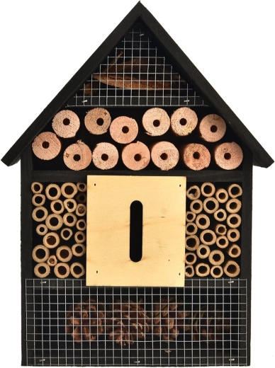 Insektenhotel aus Naturholz, schwarz, 22 × 9 × 30 cm
